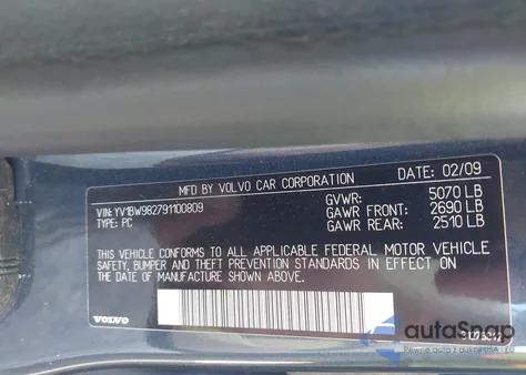 2009 Volvo V70 3.2 from USA, damaged, VIN YV1BW982791100809